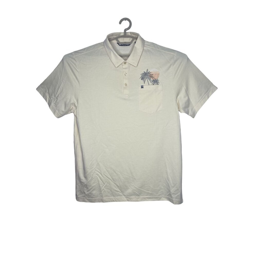 Travis Mathew Men's Size XL Yellow Golf‎ Polo W/ Palm Tree Pocket Accent
